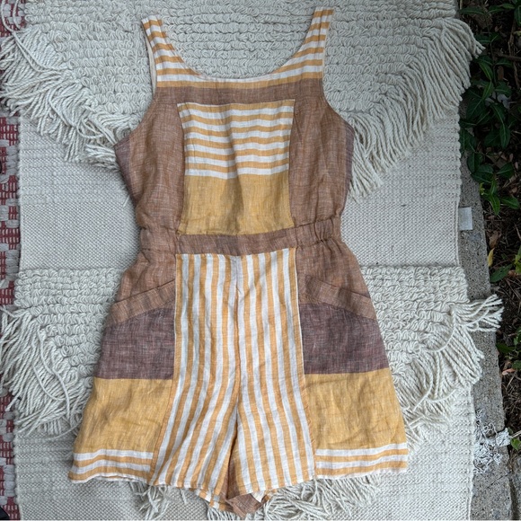 ANTHROPOLOGIE Ett:twa yellow striped Wesley linen sleeveless romper 6 - Picture 4 of 14
